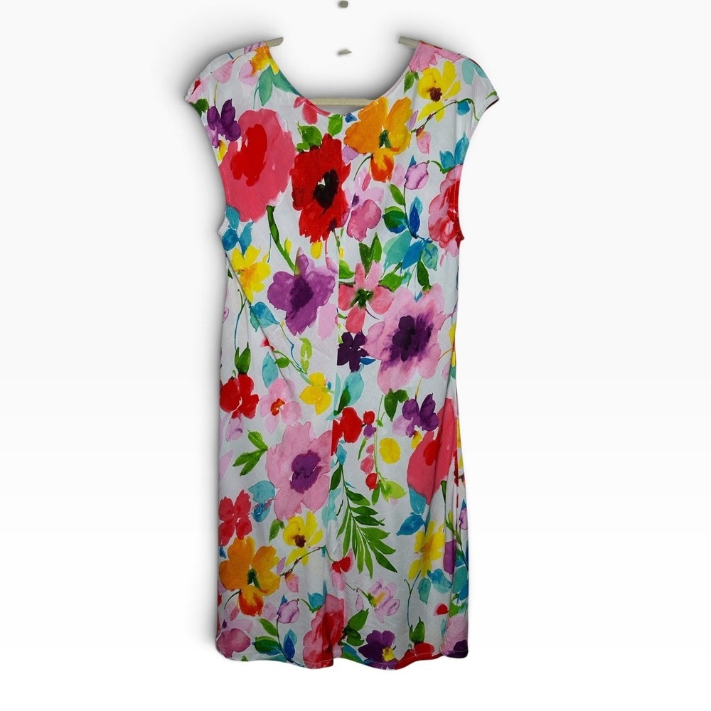 Jams World Women's Floral Rayon V-Neck Cap Sleeve Shift Dress Hawaii Size Large
